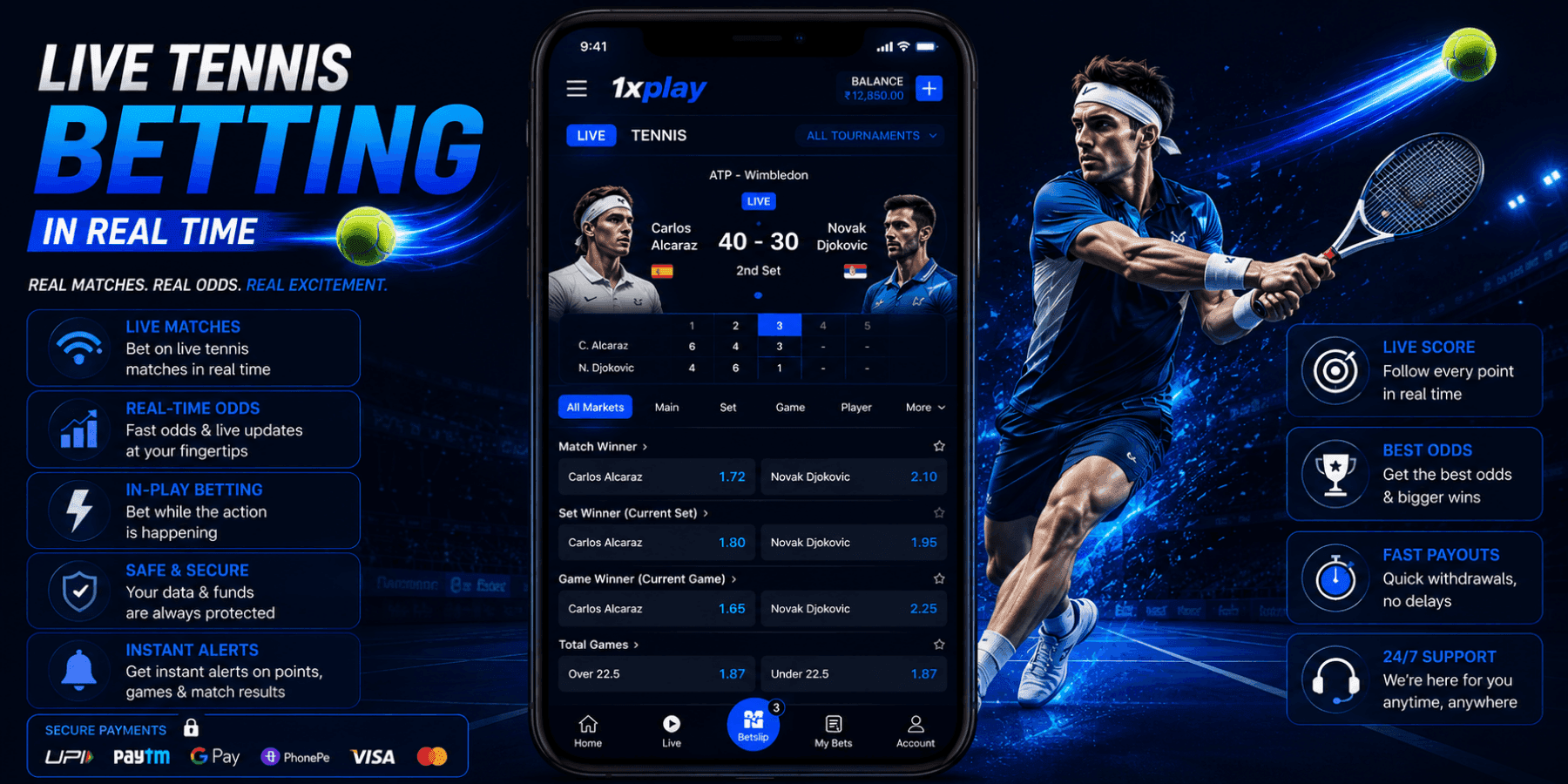 Live Tennis Betting at 1xPlay