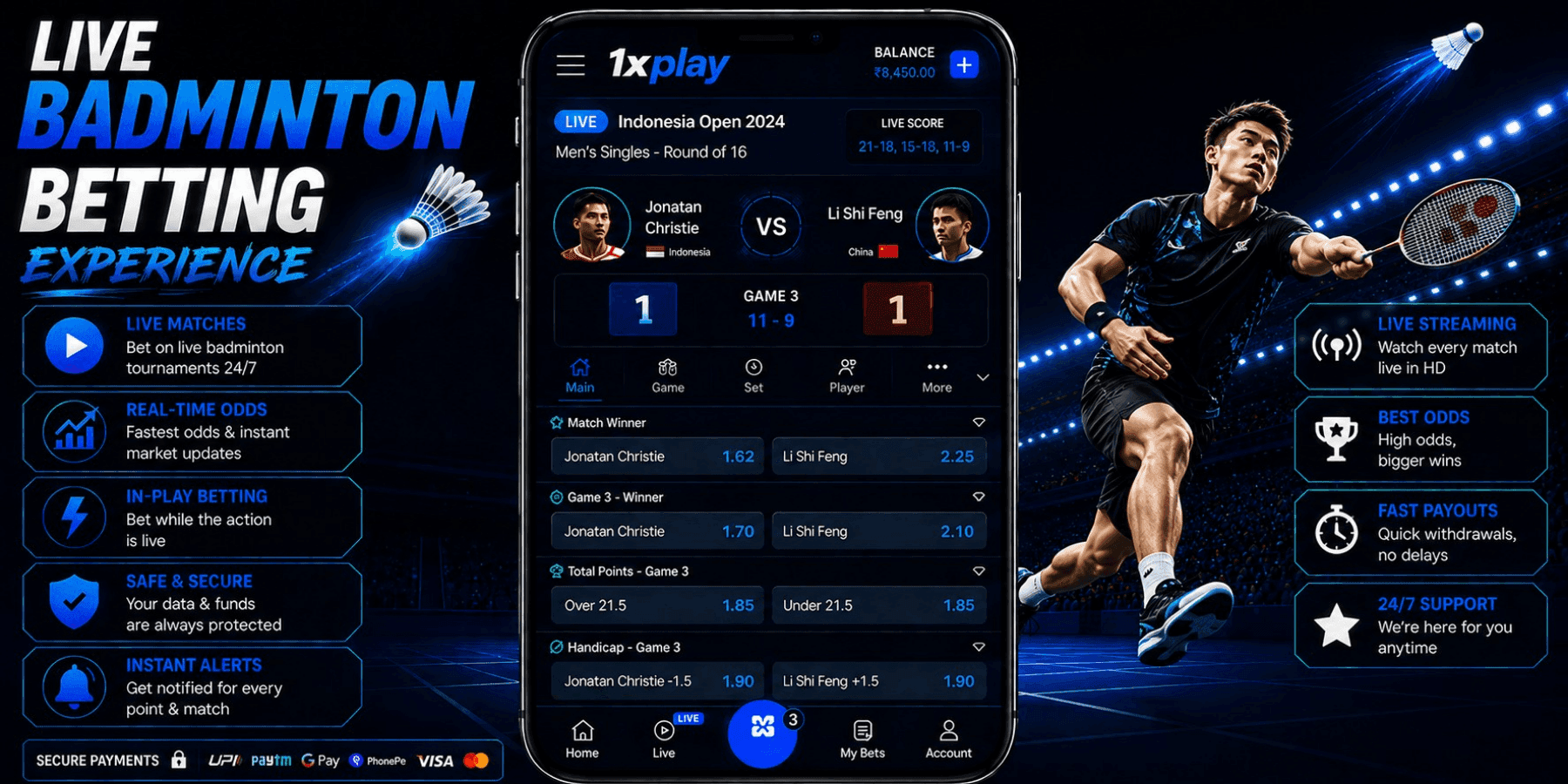 Mobile Badminton Betting at 1xPlay